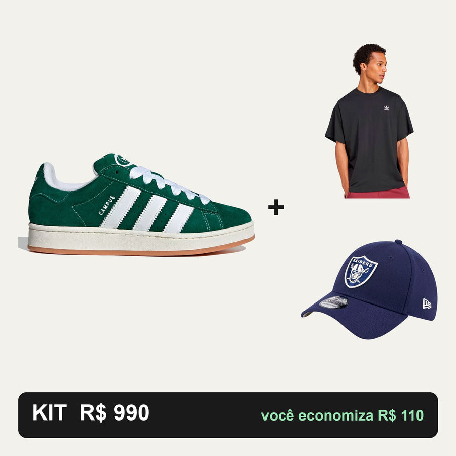 Kit Adidas Campus 00S + Camiseta Adidas + Boné New Era — O look completo