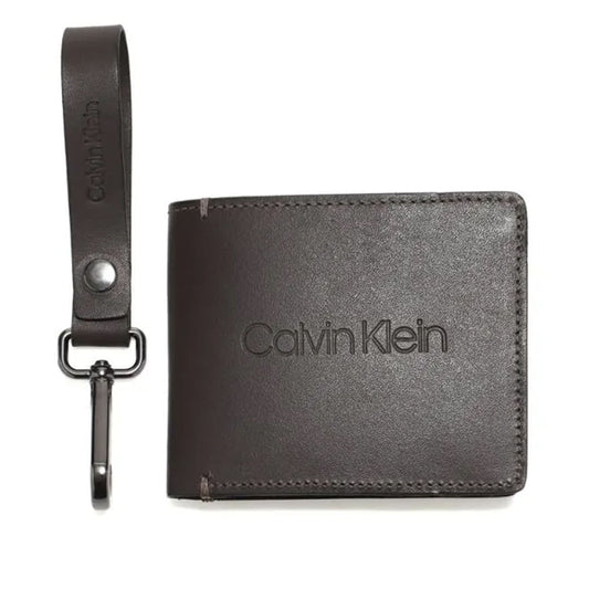Kit Carteira E Chaveiro Ck Couro Unissex