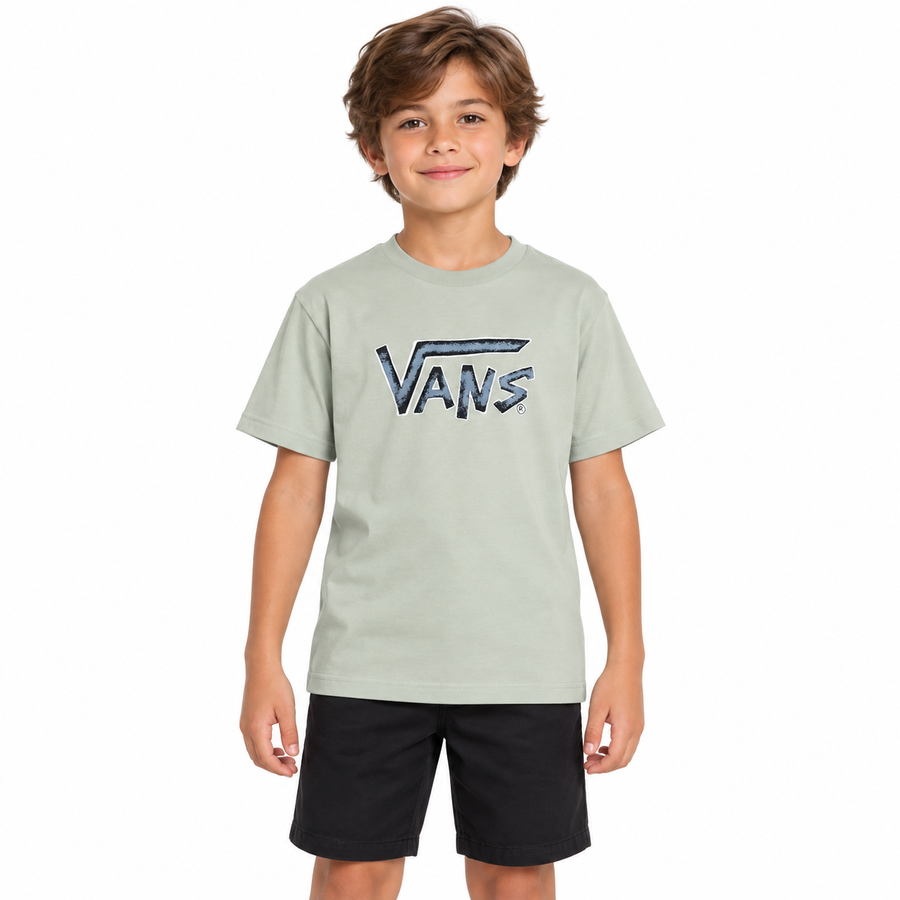 Camiseta Vans Intensity Infantil — Verde suave, puxado para o cinza