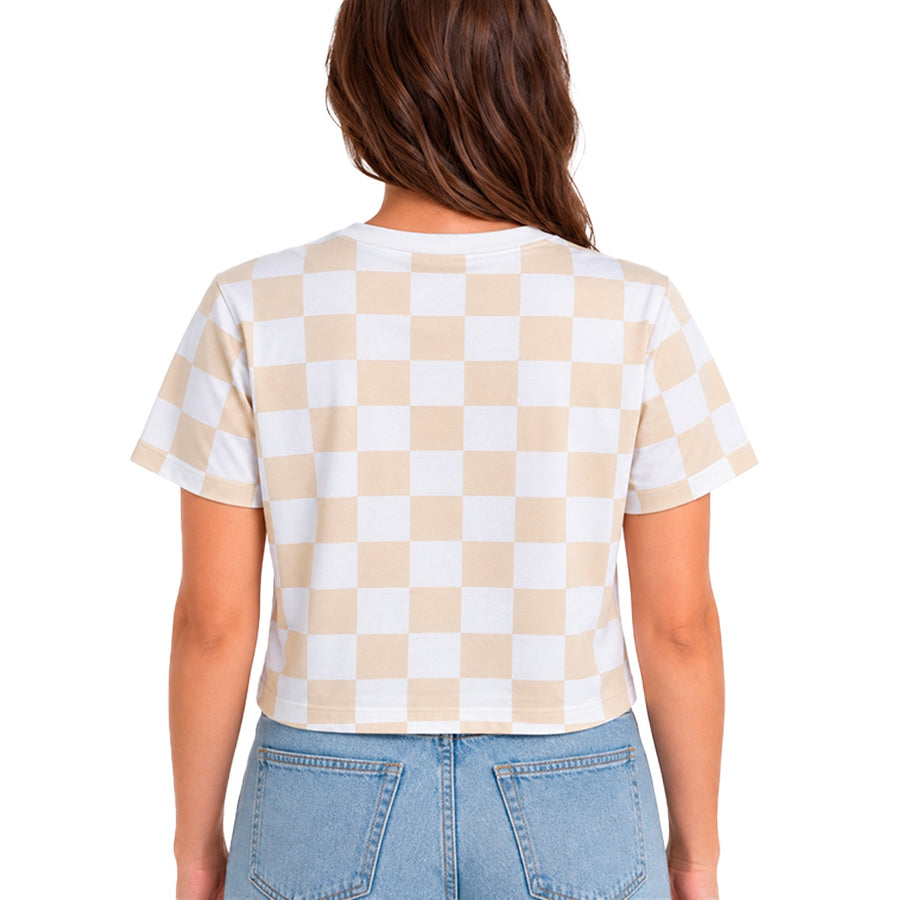 Camiseta Cropped Vans Checkerboard Feminino — O padrão continua atrás
