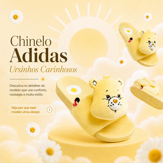 Chinelo Adidas Ursinhos Carinhosos: o Adilette de pelúcia da coleção Care Bears
