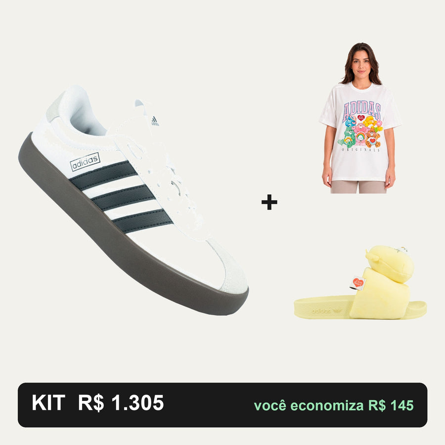 Kit Adidas Vl Court 3.0 Low + Camiseta Adidas + Chinelo Adidas — Uma coleção só