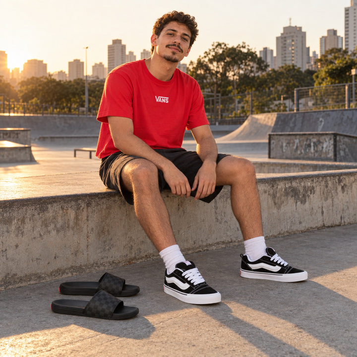 Kit Vans Knu Skool + Camiseta Vans + Chinelo Vans