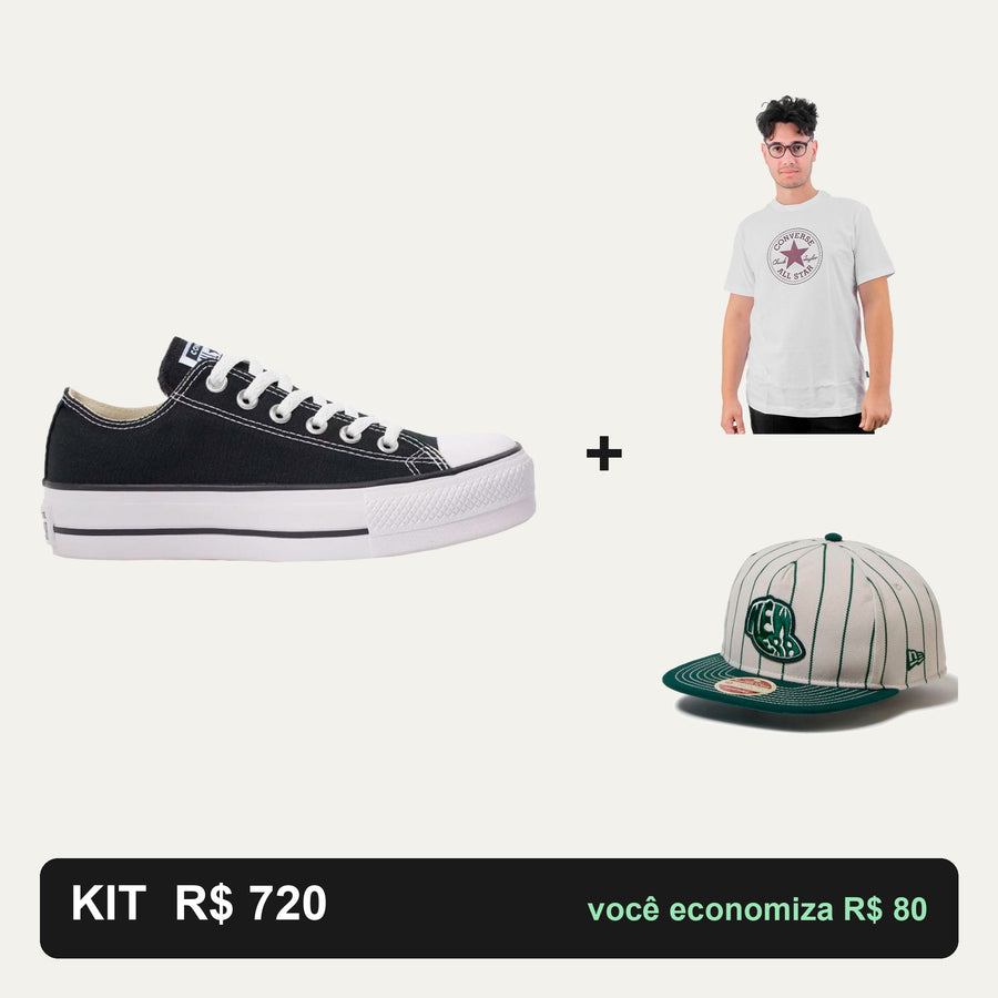 Kit Converse Chuck Taylor Lift + Camiseta Converse + Boné New Era — Do tênis ao boné