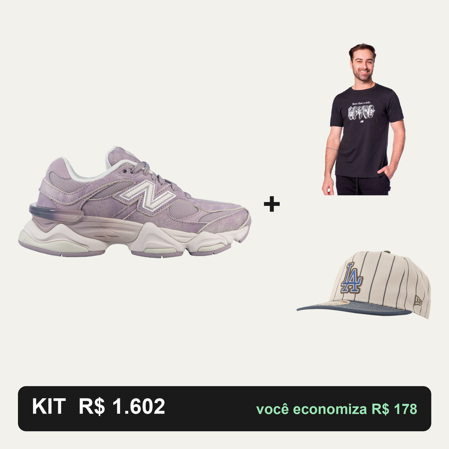 Kit New Balance 9060 + Camiseta New Balance + Boné New Era — O tênis como protagonista