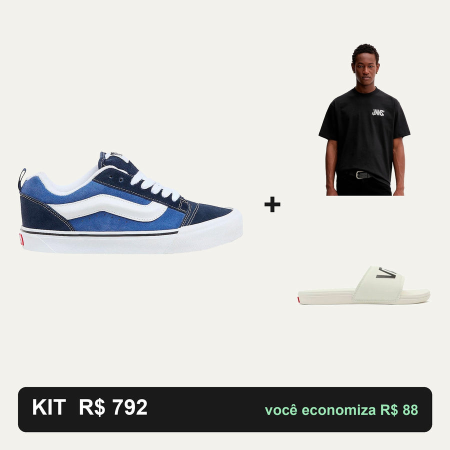 Kit Vans Knu Skool + Camiseta Vans + Chinelo Vans — Do tênis robusto ao chinelo prático