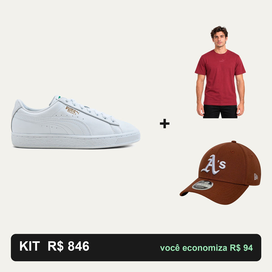 Kit Puma Basket Classic XXI + Camiseta Puma + Boné New Era — O look completo