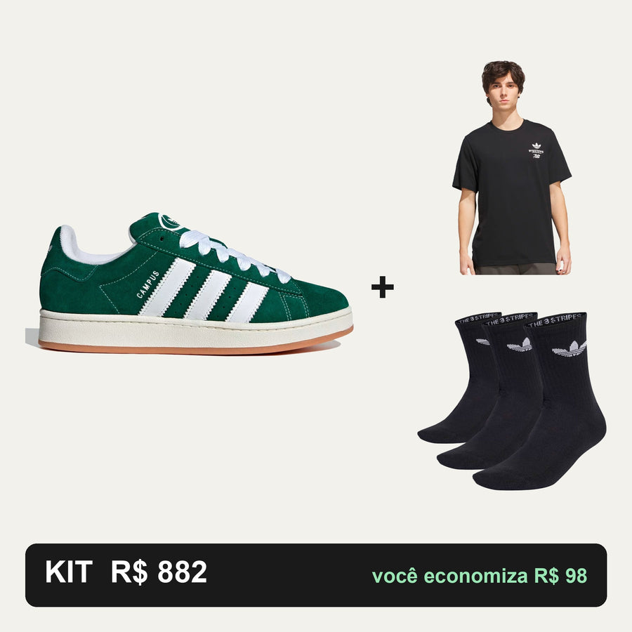 Kit Adidas Campus 00S + Camiseta Adidas + Meia Adidas — O look completo