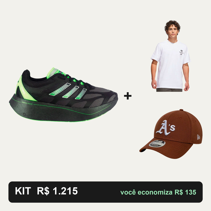 Kit Adidas Adizero Aruku + Camiseta Adidas + Boné New Era — O look completo