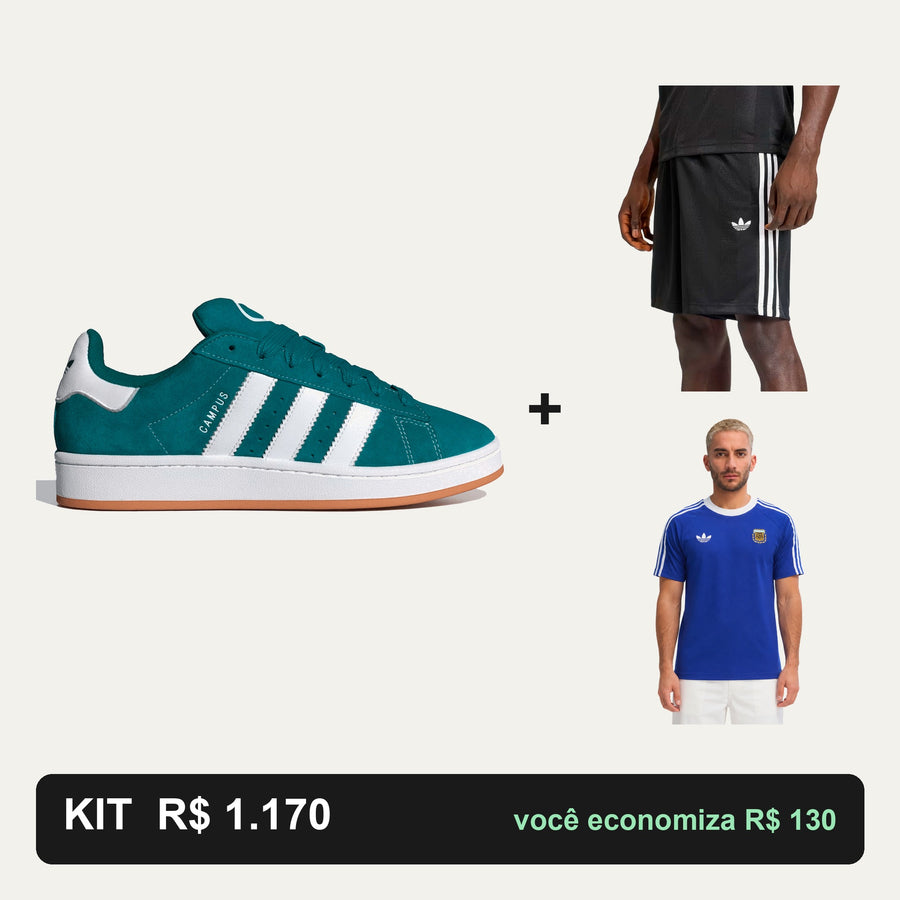 Kit Adidas Campus 00S + Shorts Adidas + Camiseta Adidas — O look completo