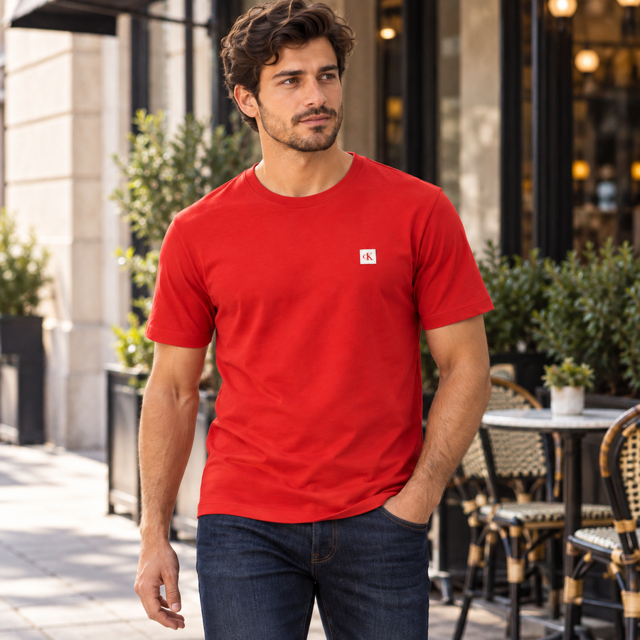 Camiseta Calvin Klein Algodão Egípcio Masculino — Vermelho que combina com jeans