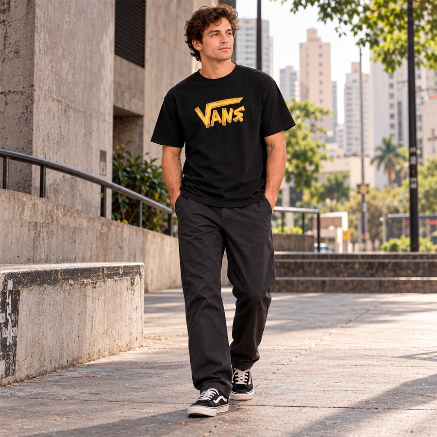 Camiseta Vans Intensity Masculino — Preto com preto
