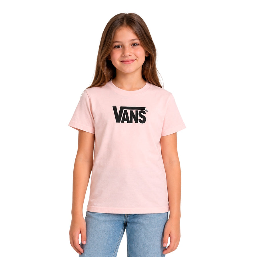 Camiseta Vans Stretch Infantil — Rosa claro com estampa preta