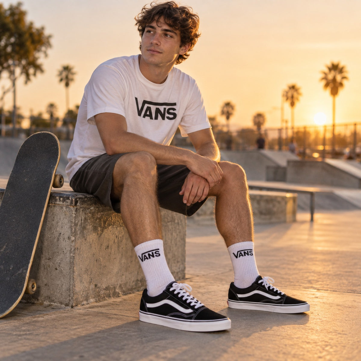 Kit Vans Old Skool no skatepark — look completo