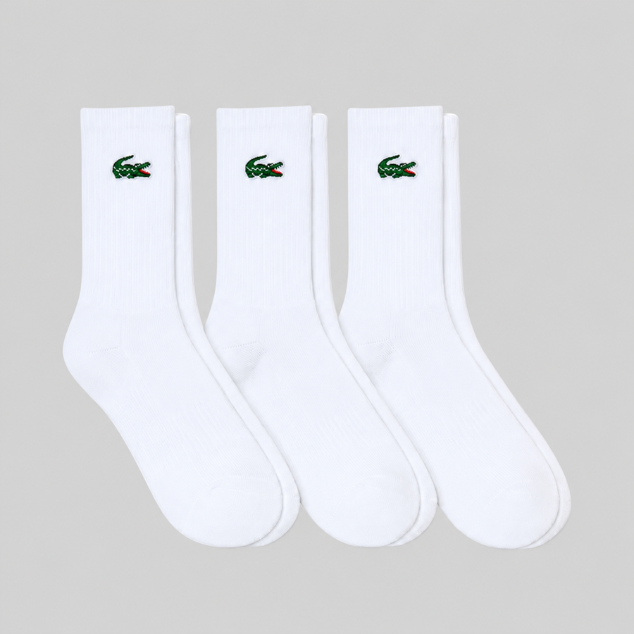 Kit 3 Meias Lacoste Esportivas Cano Médio Unissex — Três pares brancos